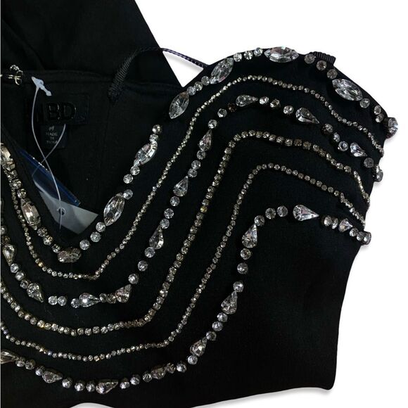 NWT NBD Dextra Embellished Mini Dress Black rhinestone strapless Revolve M - Picture 12 of 12